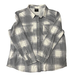 32 Degrees Women's L Lightweight Gray White Plaid Button Up Layers Outdoors Cozy